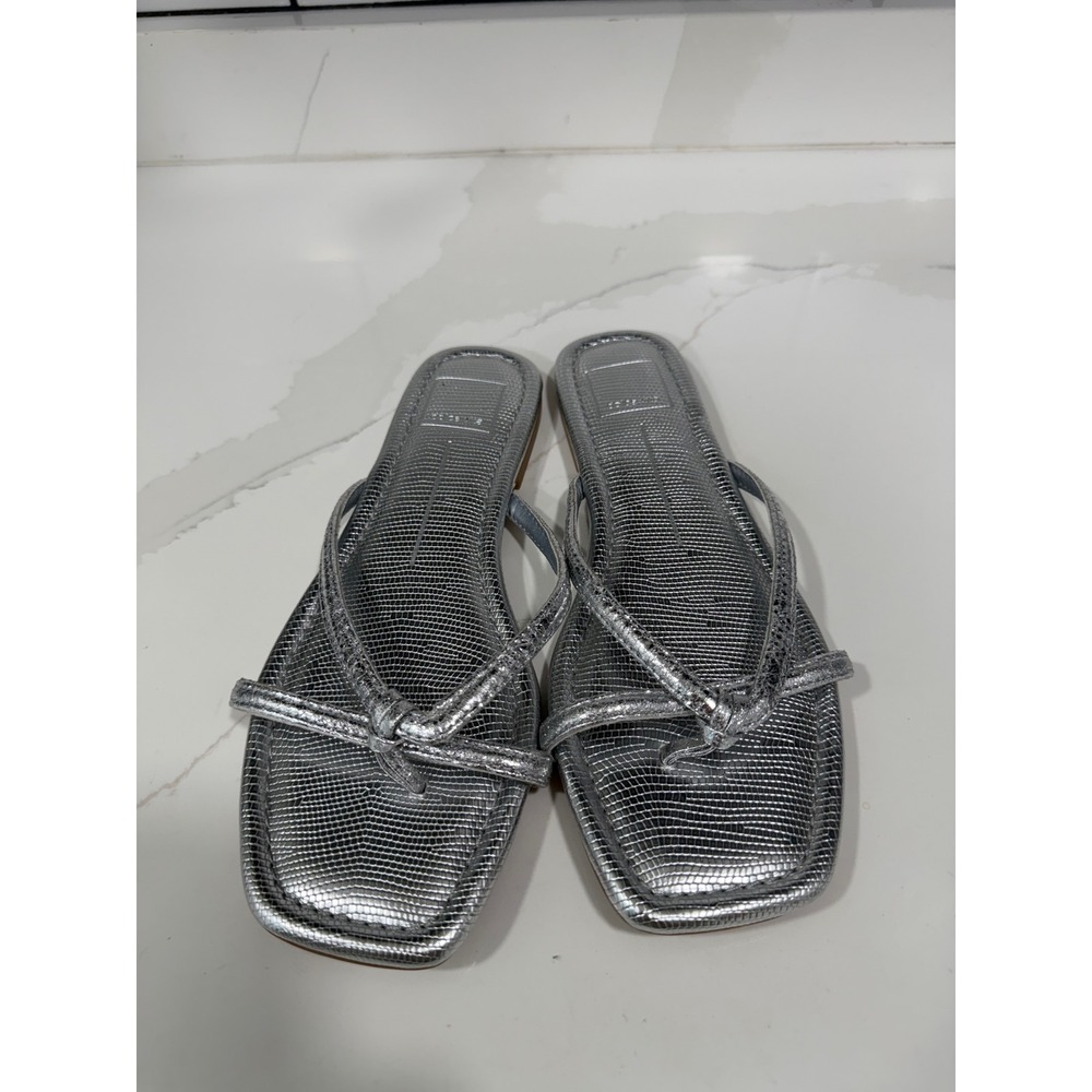 Dolce Vita Womens Silver Metallic Lizard Embossed Square Toe Thong Sandals SZ